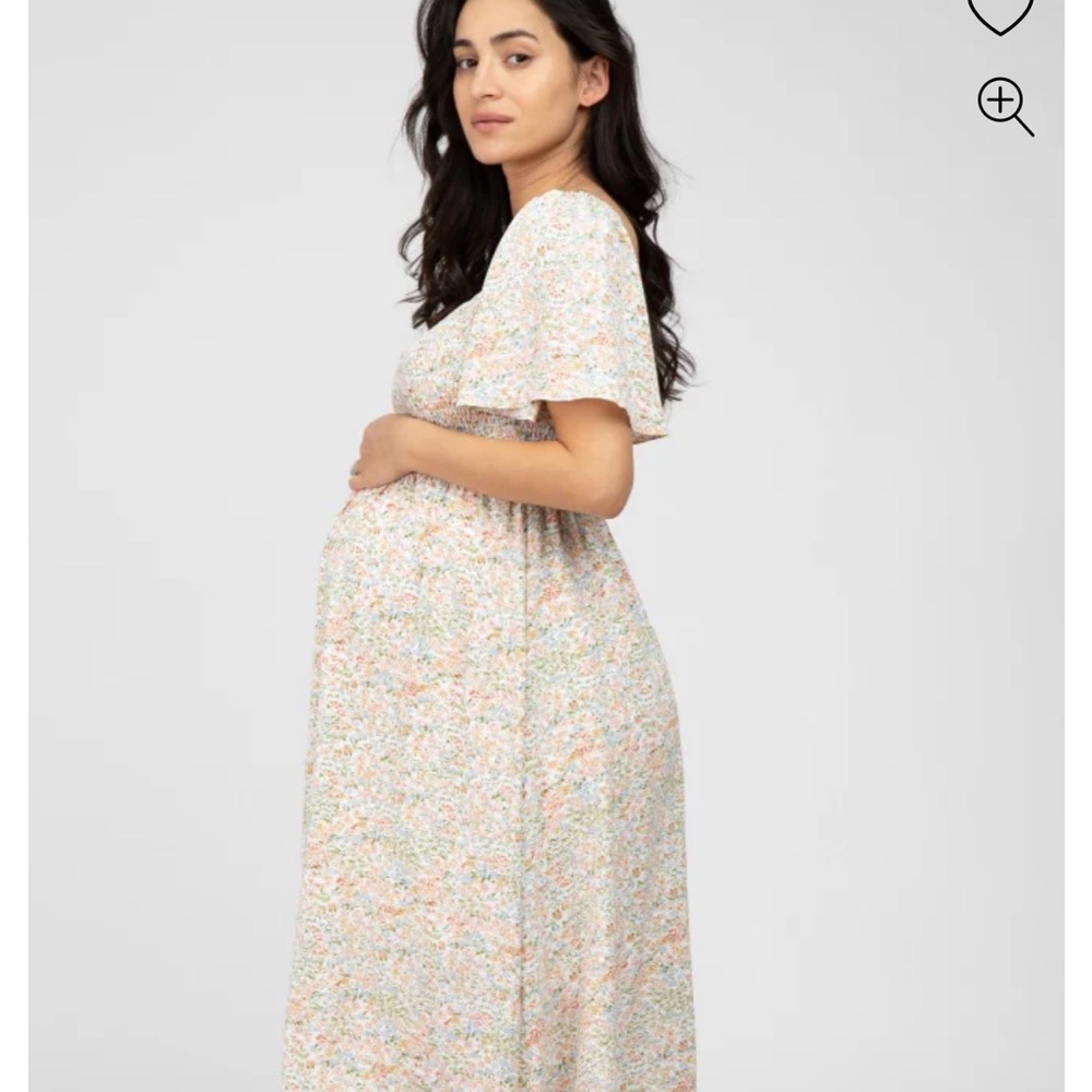 Floral Smocked Midi Maternity Dress - Picture 3 of 5